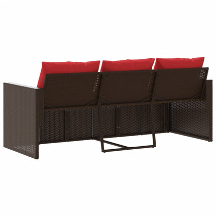 Patio Sofa with Cushions 3-Seater Brown Poly Rattan
