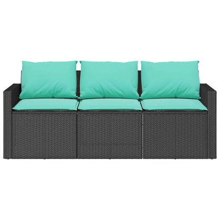 Patio Sofa with Cushions 3-Seater Black Poly Rattan