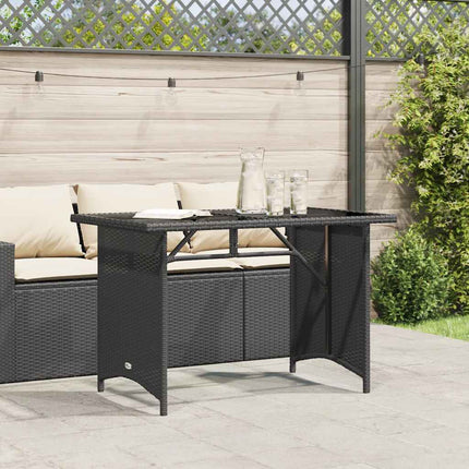 Patio Table with Glass Top Black 43.3"x26.8"x27.6" Poly Rattan