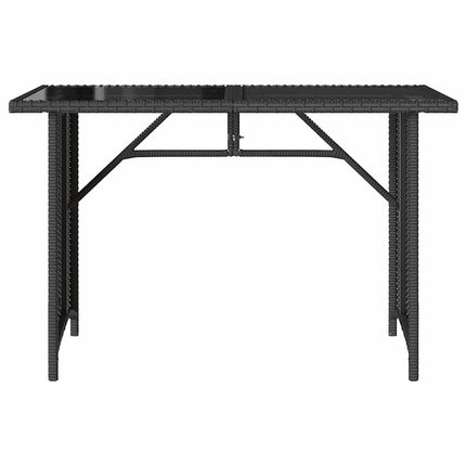 Patio Table with Glass Top Black 43.3"x26.8"x27.6" Poly Rattan