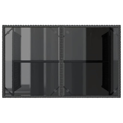 Patio Table with Glass Top Black 43.3"x26.8"x27.6" Poly Rattan