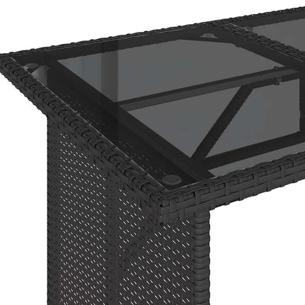 Patio Table with Glass Top Black 43.3"x26.8"x27.6" Poly Rattan