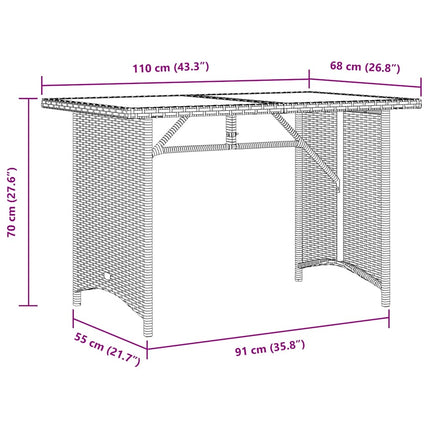 Patio Table with Glass Top Black 43.3"x26.8"x27.6" Poly Rattan