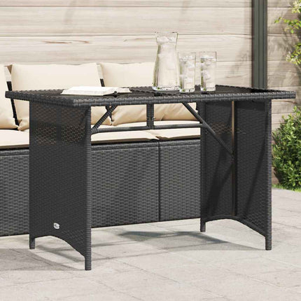 Patio Table with Glass Top Black 43.3"x26.8"x27.6" Poly Rattan