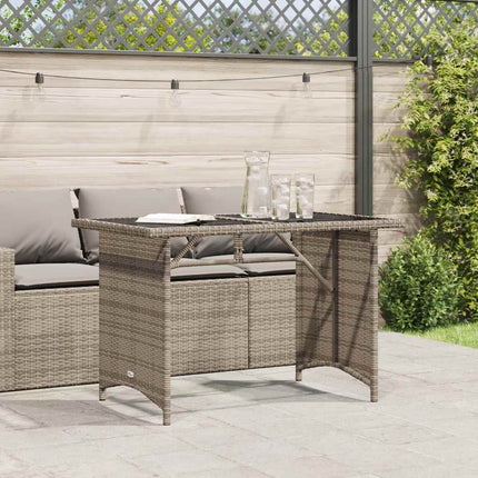 Patio Table with Glass Top Gray 43.3"x26.8"x27.6" Poly Rattan
