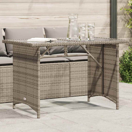 Patio Table with Glass Top Gray 43.3"x26.8"x27.6" Poly Rattan
