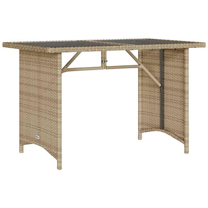 Patio Table with Glass Top Beige 43.3"x26.8"x27.6" Poly Rattan
