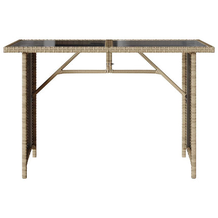 Patio Table with Glass Top Beige 43.3"x26.8"x27.6" Poly Rattan