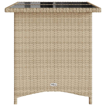 Patio Table with Glass Top Beige 43.3"x26.8"x27.6" Poly Rattan