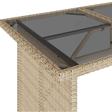 Patio Table with Glass Top Beige 43.3"x26.8"x27.6" Poly Rattan