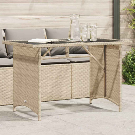 Patio Table with Glass Top Beige 43.3"x26.8"x27.6" Poly Rattan