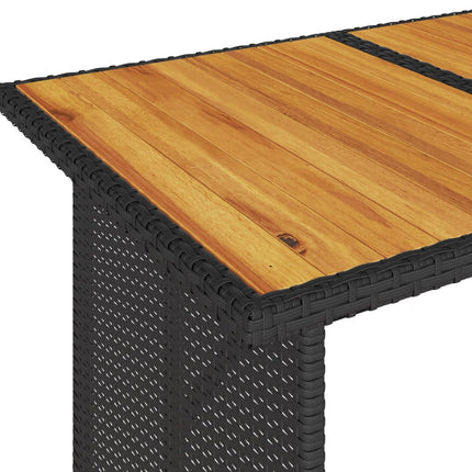 Patio Table with Wooden Top Black 43.3"x26.8"x27.6" Poly Rattan