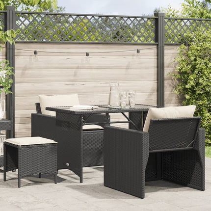 4 Piece Patio Sofa Set with Cushions Black Poly Rattan