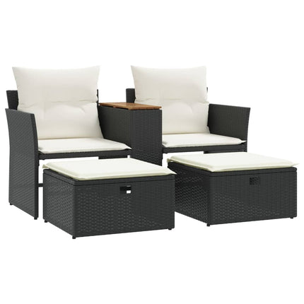Patio Sofa 2-Seater with Stools Black Poly Rattan