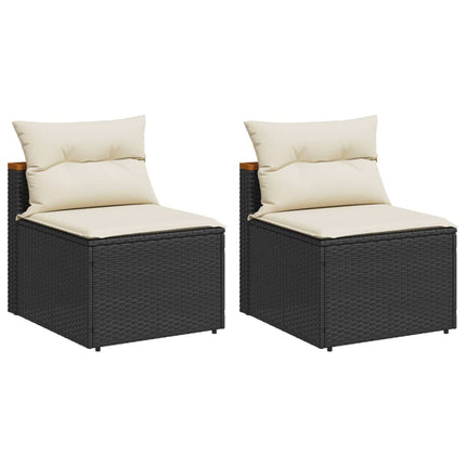 Patio Sofas Armless with Cushions 2 pcs Black Poly Rattan