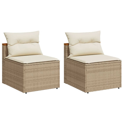 Patio Sofas Armless with Cushions 2 pcs Beige Poly Rattan