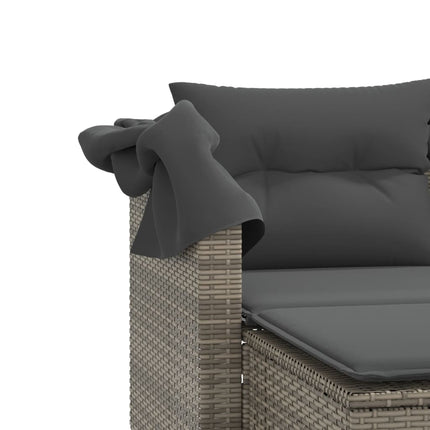 Patio Sofa 2-Seater with Canopy and Stools Gray Poly Rattan
