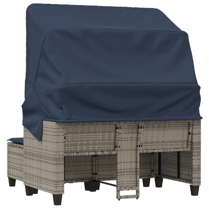 Patio Sofa 2-Seater with Canopy and Stools Gray Poly Rattan