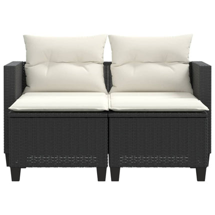 Patio Sofa 2-Seater with Stools Black Poly Rattan