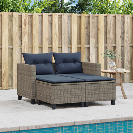 Patio Sofa 2-Seater with Stools Gray Poly Rattan