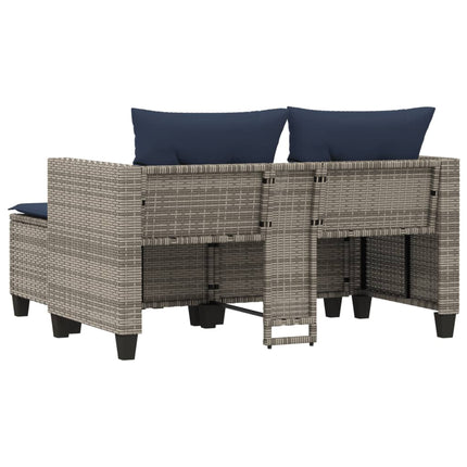 Patio Sofa 2-Seater with Stools Gray Poly Rattan
