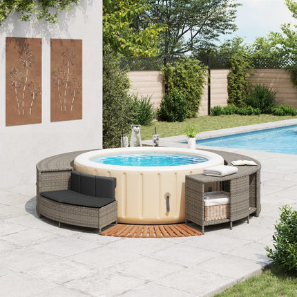 Hot Tub Surround Gray Poly Rattan and Solid Wood Acacia