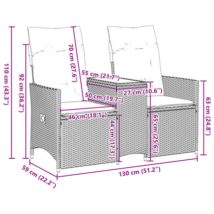 Reclining Garden Sofa Black, Cream white