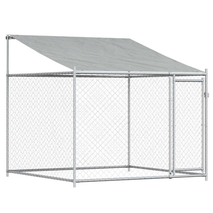Dog Cage with Roof and Door Gray 6.6'x6.6'x6.6'Galvanized Steel