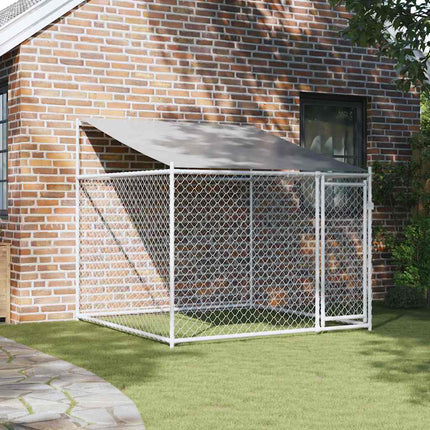Dog Cage with Roof and Door Gray 6.6'x6.6'x6.6'Galvanized Steel