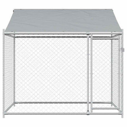 Dog Cage with Roof and Door Gray 6.6'x6.6'x6.6'Galvanized Steel