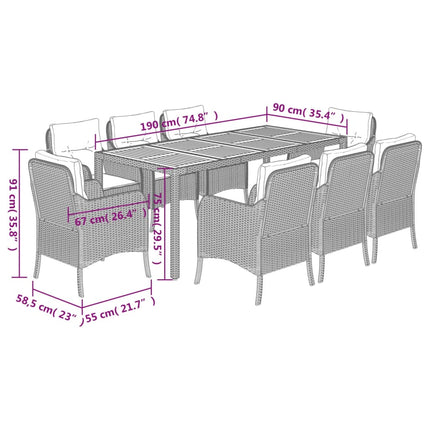 Garden Dining Set Black PE rattan 8-seater Removable Covers