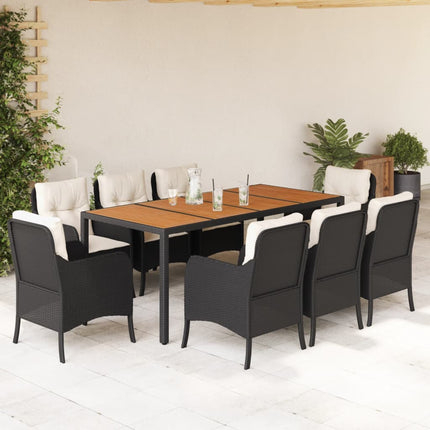 Garden Dining Set Black PE rattan 8-seater Removable Covers