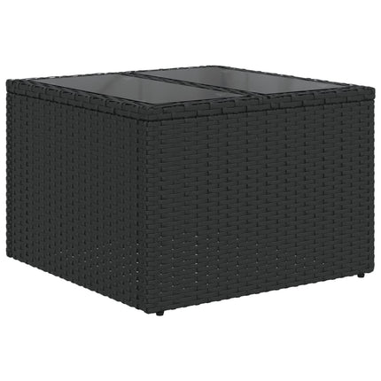 Garden Table with Glass Top Black 21.7x21.7x14.6" Poly Rattan
