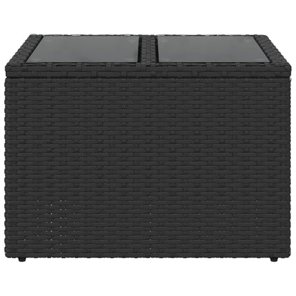 Garden Table with Glass Top Black 21.7x21.7x14.6" Poly Rattan