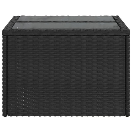 Garden Table with Glass Top Black 21.7x21.7x14.6" Poly Rattan