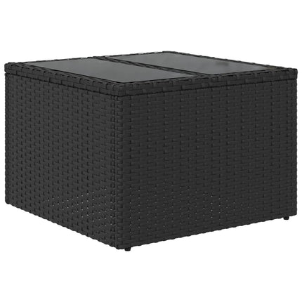 Garden Table with Glass Top Black 21.7x21.7x14.6" Poly Rattan