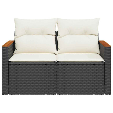 Patio Sofa with Cushions 2-Seater Black Poly Rattan
