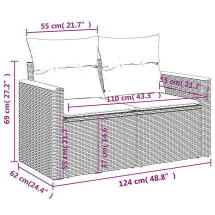 Patio Sofa with Cushions 2-Seater Black Poly Rattan