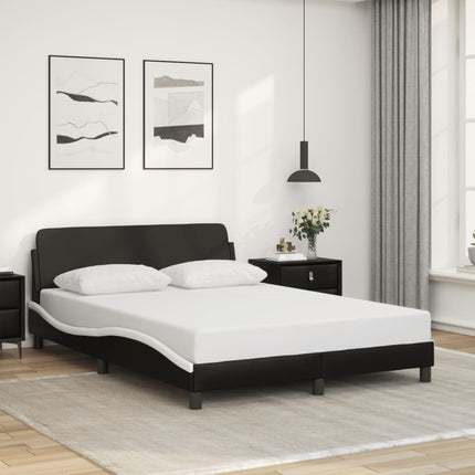 Bed Frame "Dover" Black and White 53.9"x74.8" Faux Leather