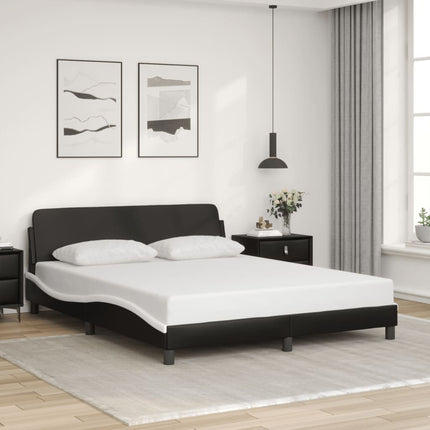 Bed Frame "Dover" Black and White 59.8"x79.9" Faux Leather