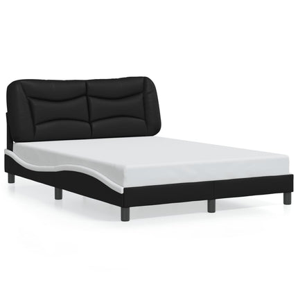 Bed Frame without Mattress "Hvar" Black and White 53.9"x74.8" Faux Leather