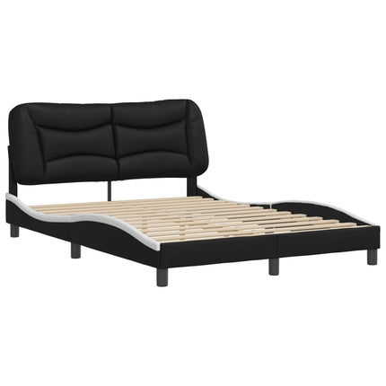 Bed Frame without Mattress "Hvar" Black and White 53.9"x74.8" Faux Leather
