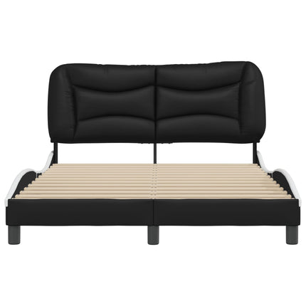 Bed Frame without Mattress "Hvar" Black and White 53.9"x74.8" Faux Leather