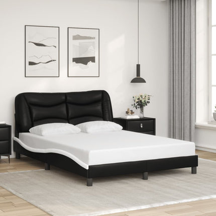 Bed Frame without Mattress "Hvar" Black and White 53.9"x74.8" Faux Leather