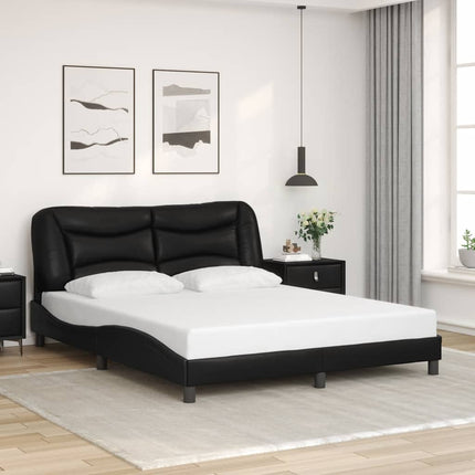Bed Frame without Mattress "Hvar" Black 59.8"x79.9" Faux Leather