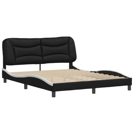 Bed Frame without Mattress "Hvar" Black and White 59.8"x79.9" Faux Leather
