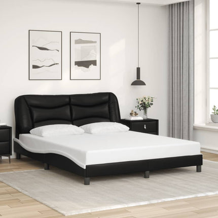 Bed Frame without Mattress "Hvar" Black and White 59.8"x79.9" Faux Leather