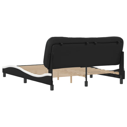 Bed Frame without Mattress "Hvar" Black and White 59.8"x79.9" Faux Leather