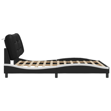Bed Frame without Mattress "Hvar" Black and White 59.8"x79.9" Faux Leather