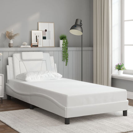 Bed Frame "Viana" without Mattress White 39.4"x74.8" Faux Leather